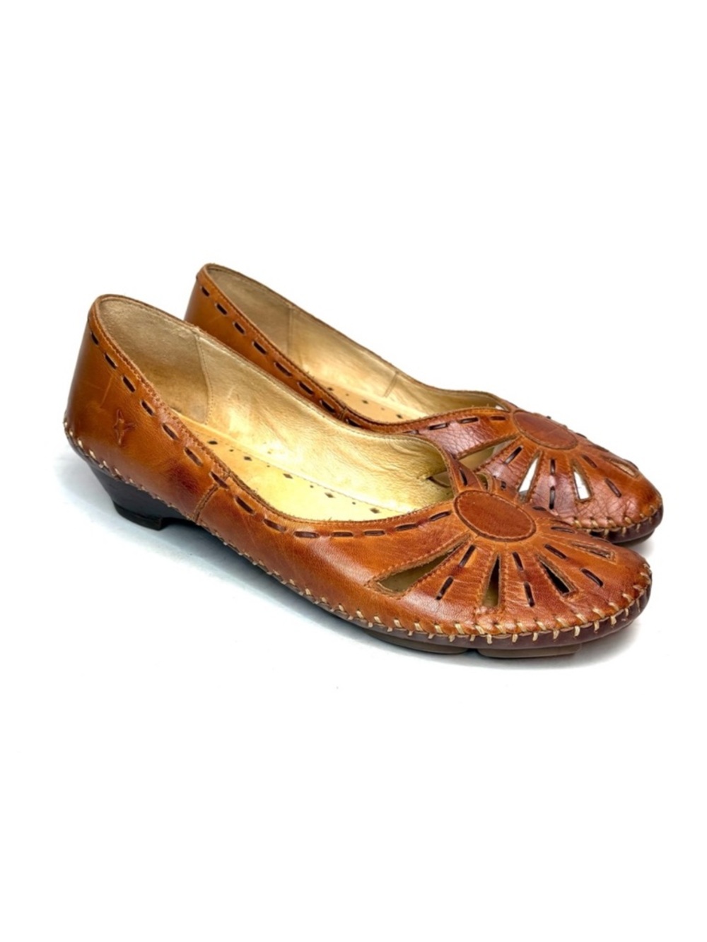 Pikolinos Cognac Leather Kitten Heels | 37